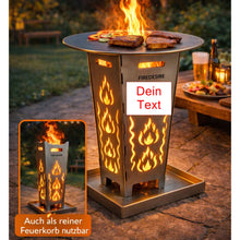 Lade das Bild in den Galerie-Viewer, Personalisierter Feuerkorb FireDesire Grill Pro 80cm + Grillplatte + Ascheschale
