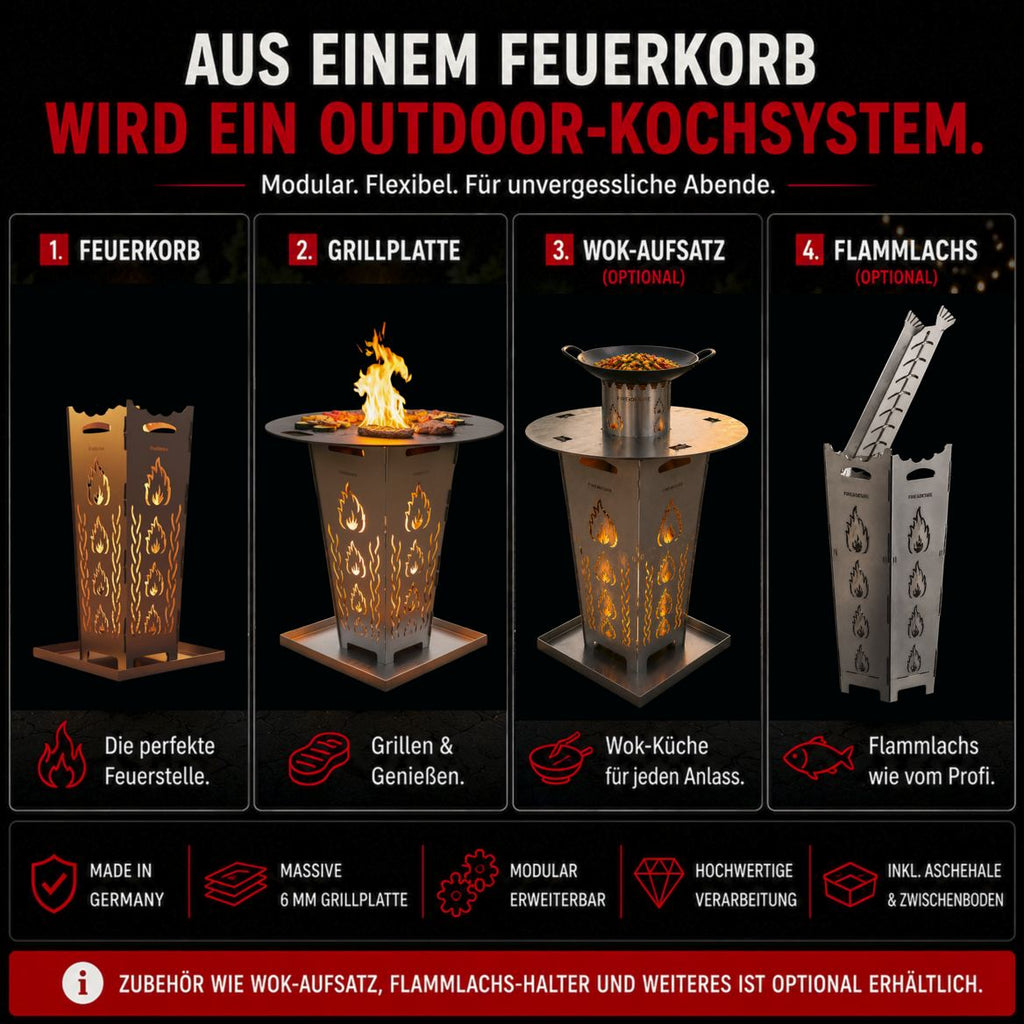 Feuerkorb FireDesire Grill Pro 80cm + Grillplatte + Ascheschale