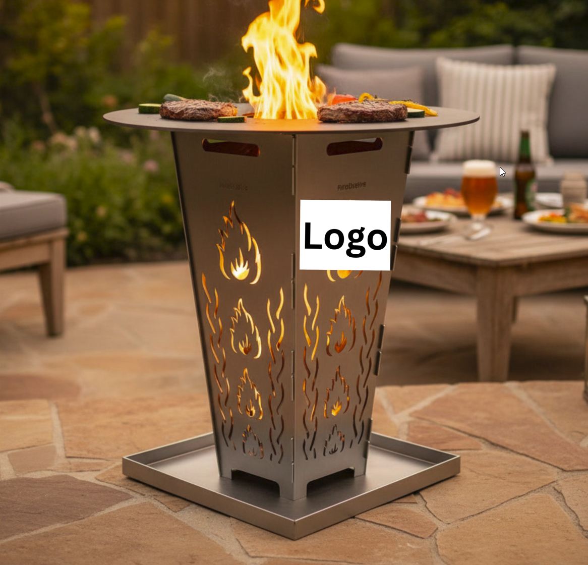 Personalisierter Feuerkorb FireDesire Grill Pro 80cm + Grillplatte + Ascheschale