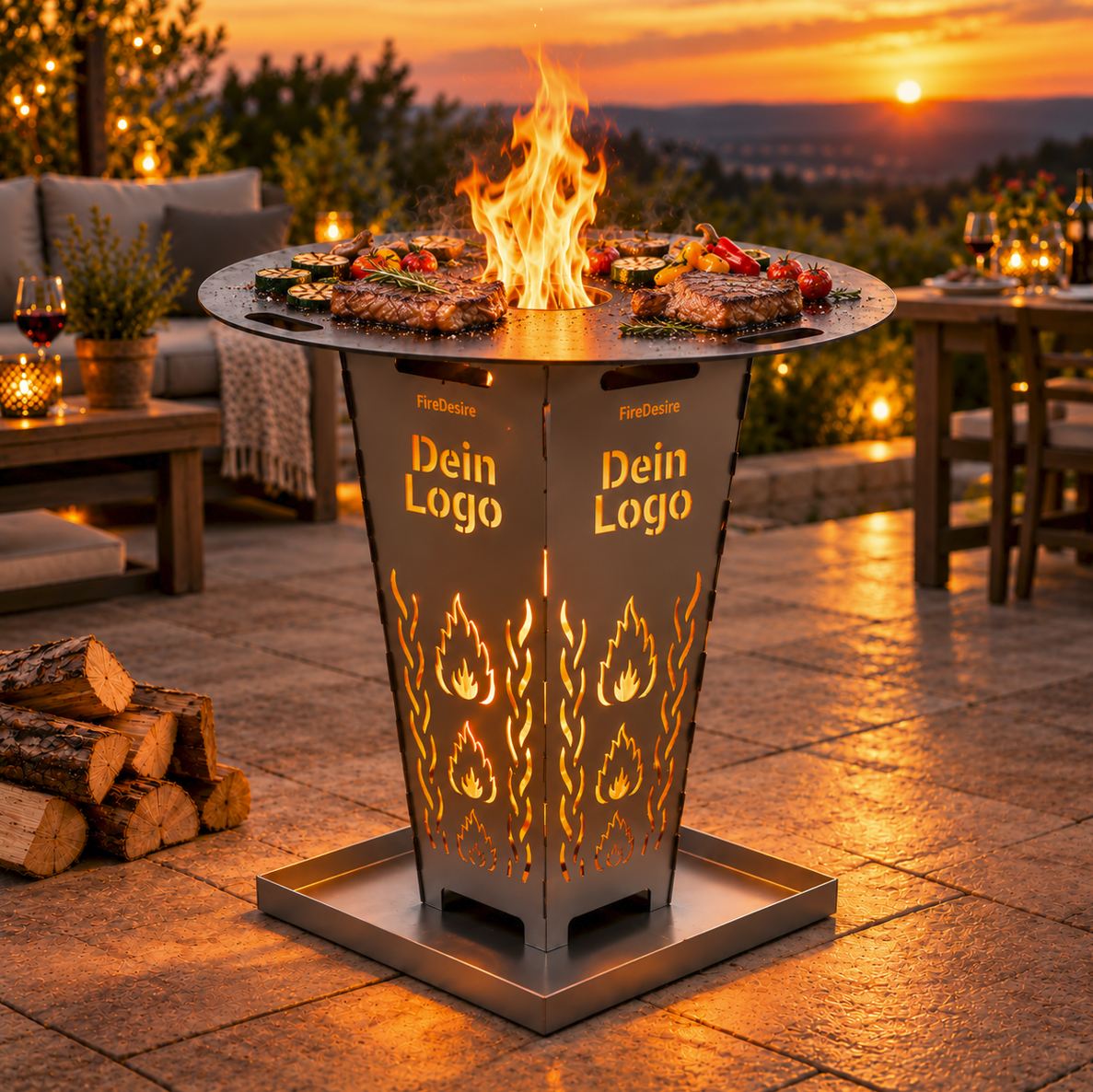 Personalisierter Feuerkorb FireDesire Grill Pro 80cm + Grillplatte + Ascheschale
