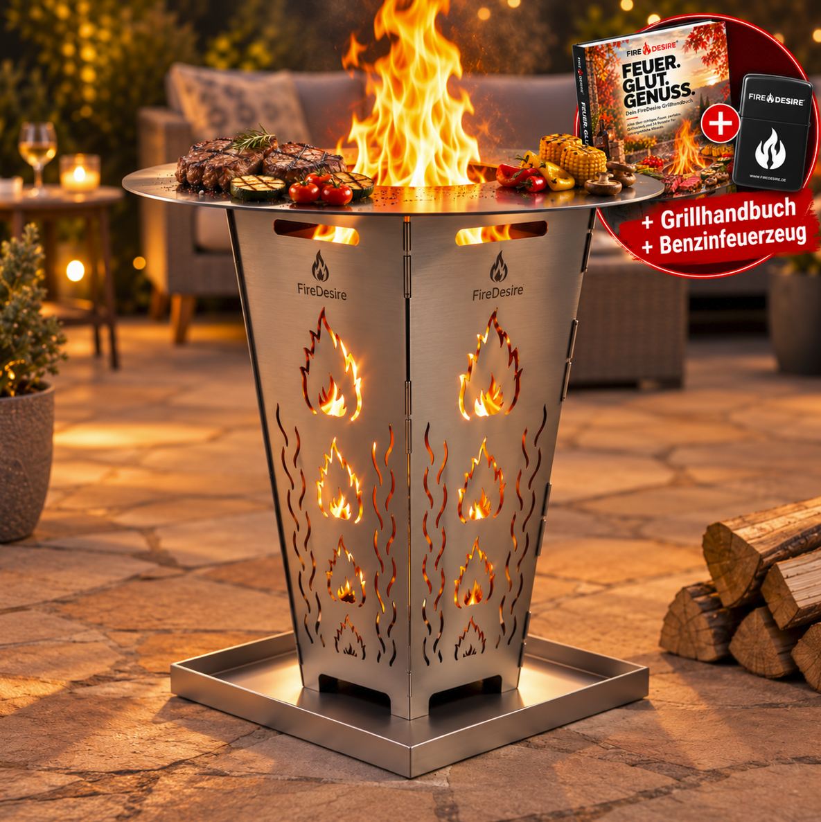 Feuerkorb FireDesire Grill Pro + Ø60cm Grillplatte + Ascheschale