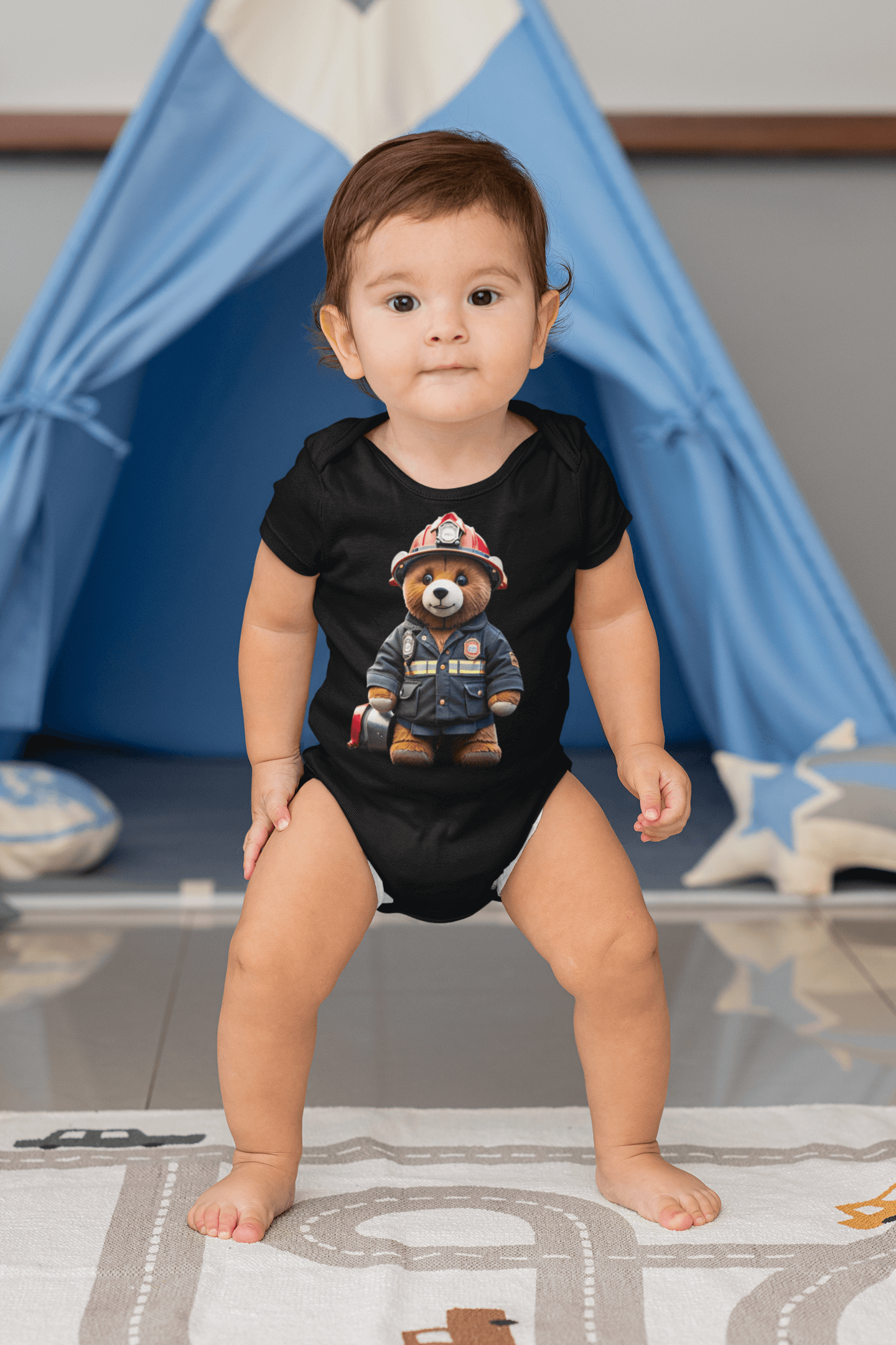 Firefighter Teddy - Baby Bodysuit